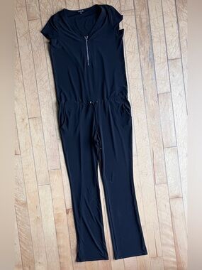 Conrad C Collection Black Zip Front Drawstring Minimalist Jumpsuit Size Medium